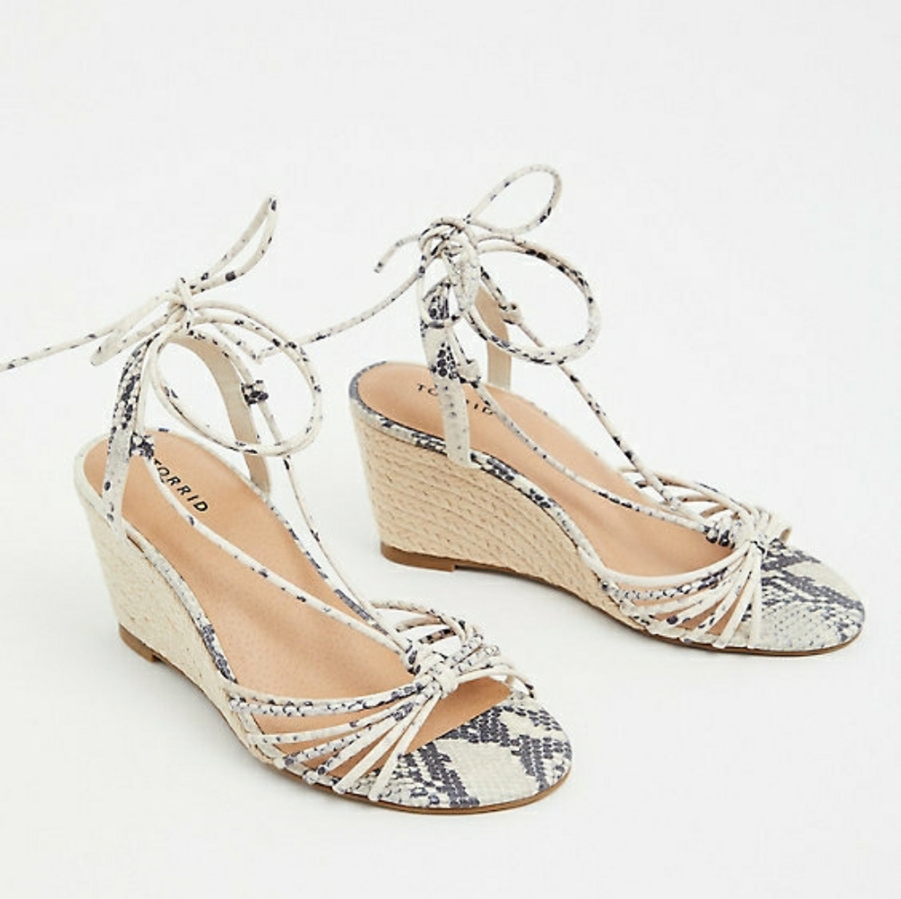 Torrid Snakeskin Print Faux Leather Ankle Wrap Wedges